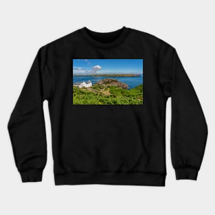 A view towards the white farmhouse on RSPB Ramsey Island, Pembrokeshire Crewneck Sweatshirt